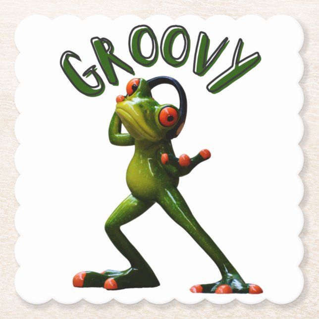 Groovy Grönt Frog Underlägg Papper (Framsida)