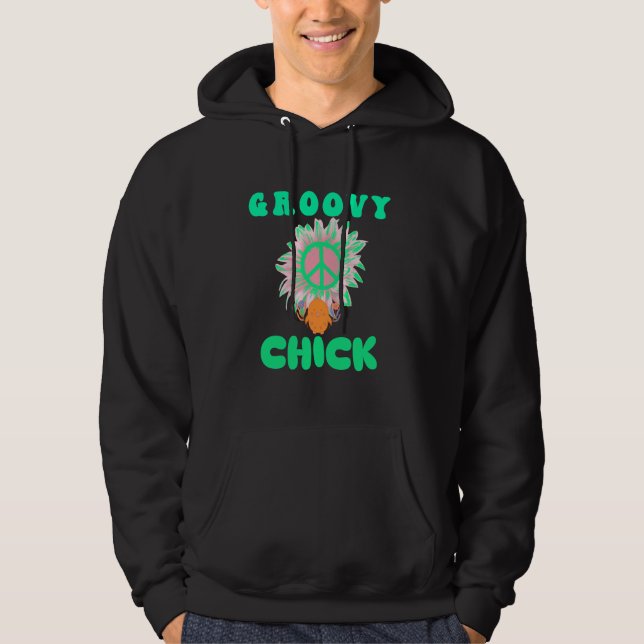Groovy Grönt Hippie Stil Novelty,Fredstecken,Flöde Hoodie (Framsida)