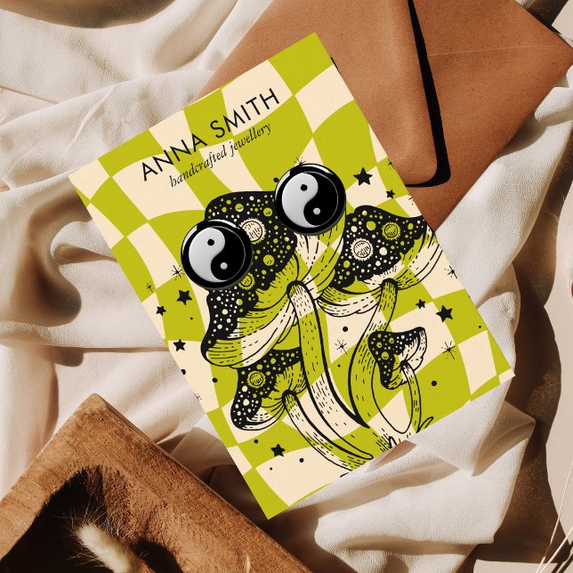 Groovy Grönt Mushroom Trippy Retro Earring Visning Visitkort (Skapare uppladdad)