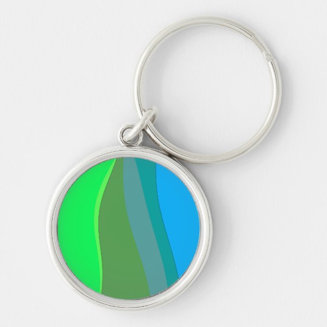 Groovy Grönt och Blue Abstrakt Artikel 305 Rund Silverfärgad Nyckelring (Framsidan)