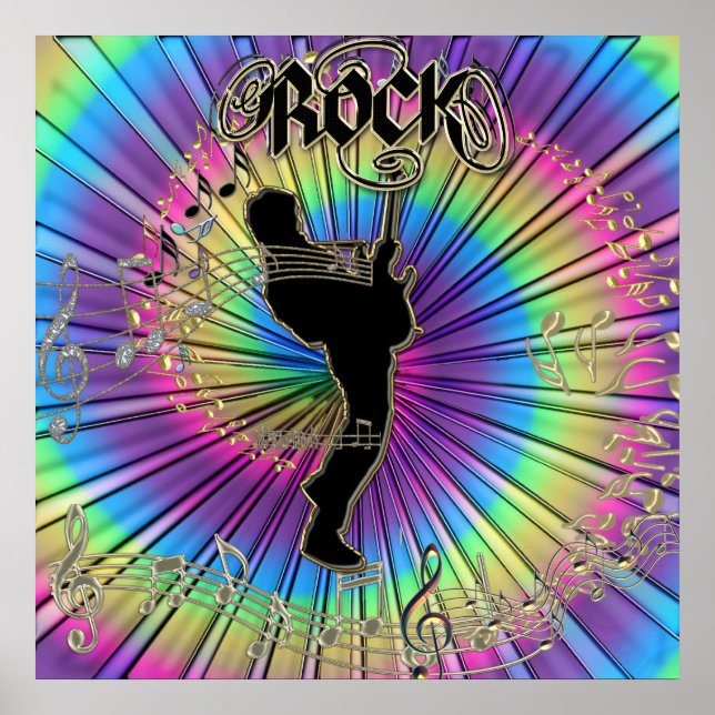 Groovy Guitar i en Tie-Dye Dream Music Poster (Framsidan)