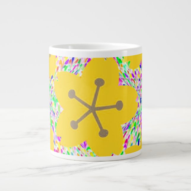 Groovy Gul Blommig Disco Design Jumbo Mugg (Framsidan)