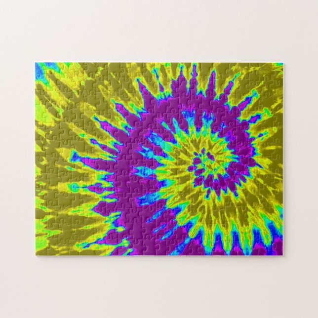 Groovy gul och lila Tie Dye Spiral Pussel (Horisontell)