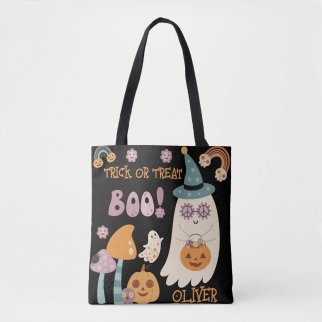 Groovy Halloween Boo Cute Bus eller godis Anpassni Tygkasse (Framsida)