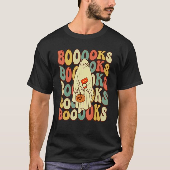 Groovy Halloween Booooks Ghost Hippie Boo Reading  T Shirt (Framsida)