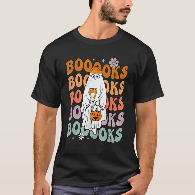 Groovy Halloween Booooks Ghost Hippie Boo Reading  T Shirt (Framsida)