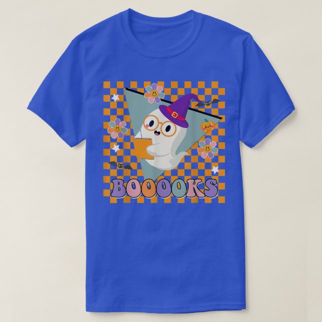 Groovy Halloween Booooks Retro Cute Spooky Ghost T Shirt (Design framsida)