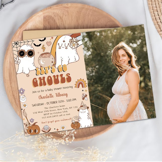 Groovy Halloween fest Cute Ghost Baby Shower Inbjudningar (Skapare uppladdad)