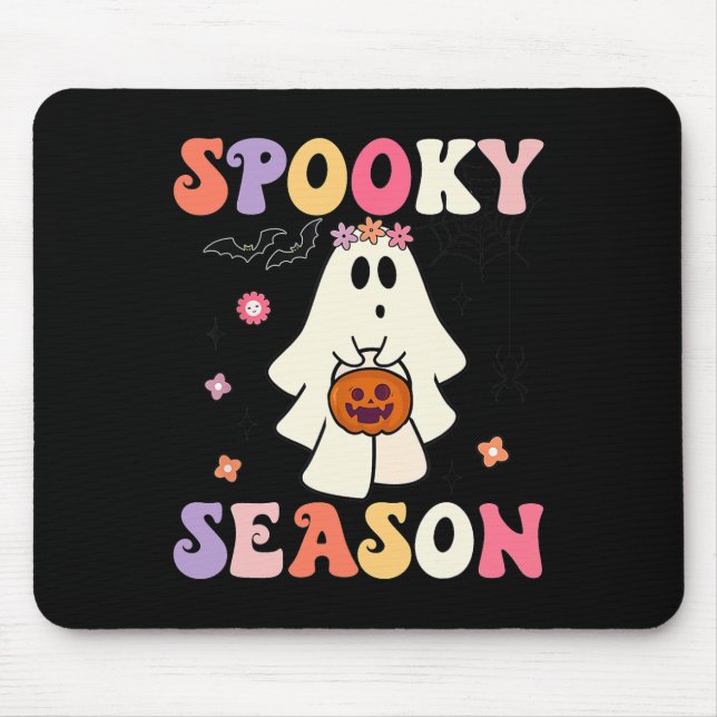 Groovy Halloween Ghost Holding Pumpkin Spooky Seas Musmatta (Framsidan)