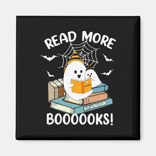 Groovy Halloween Ghost läser fler booooks Libraria Magnet (Framsidan)