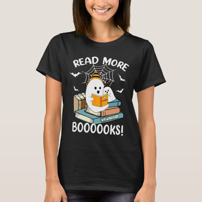 Groovy Halloween Ghost läser fler booooks Libraria T Shirt (Framsida)