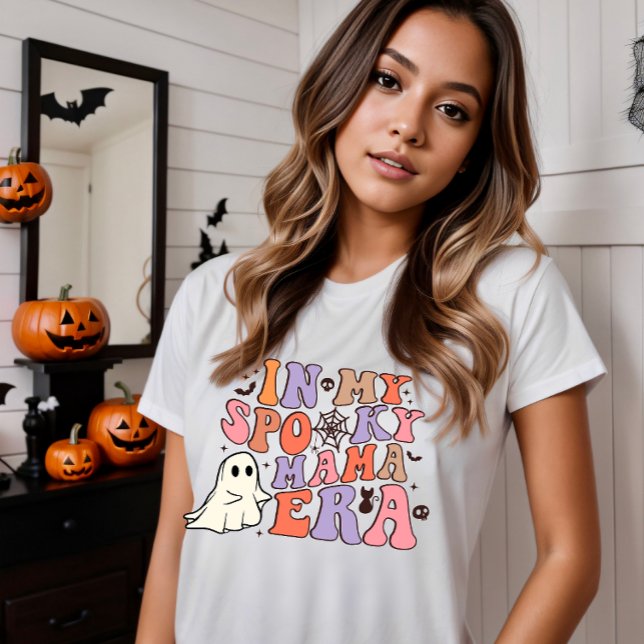GROOVY HALLOWEEN I MIN PPOOKY MAMMA ERA T SHIRT (COOL RETRO SPOOKY MAMA ERA HALLOWEEN GROOVY VINTAGE FONT IN PASTEL COLOR TAN PINK PURPLE VIOLET)