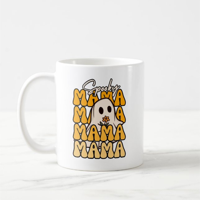 Groovy Halloween-Mammans spökblomma, lustig hallow Kaffemugg (Vänster)
