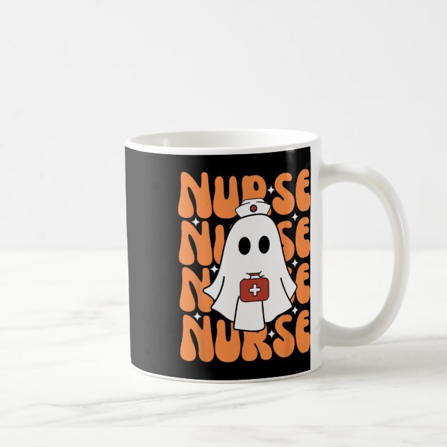 Groovy Halloween Nurse Ghost Funny sjuksköterskeko Kaffemugg (Höger)