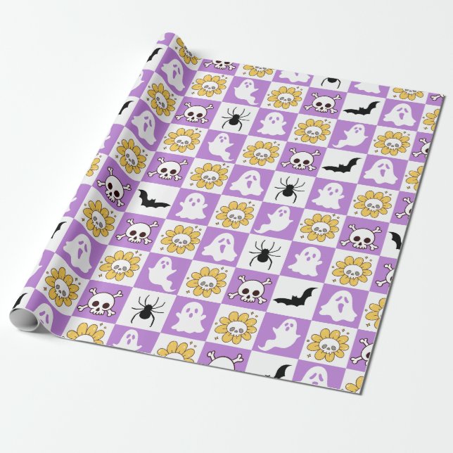 Groovy Halloween Retro Spooky Design Presentpapper (Utrullad)
