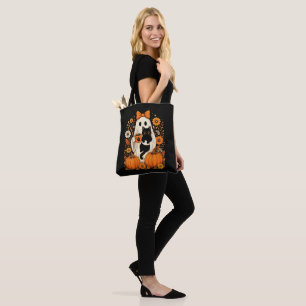 Groovy Halloween-spöke som håller svart kattblomma Tygkasse