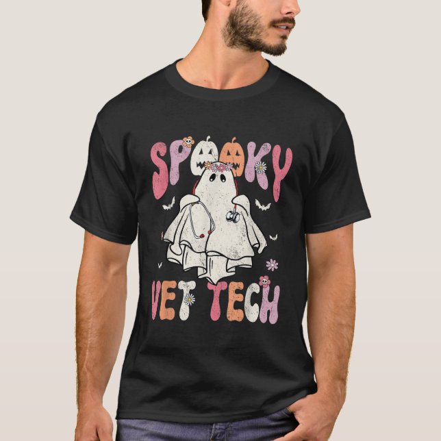 Groovy Halloween Spooky Vet Tech Veterinarian Flor T Shirt (Framsida)