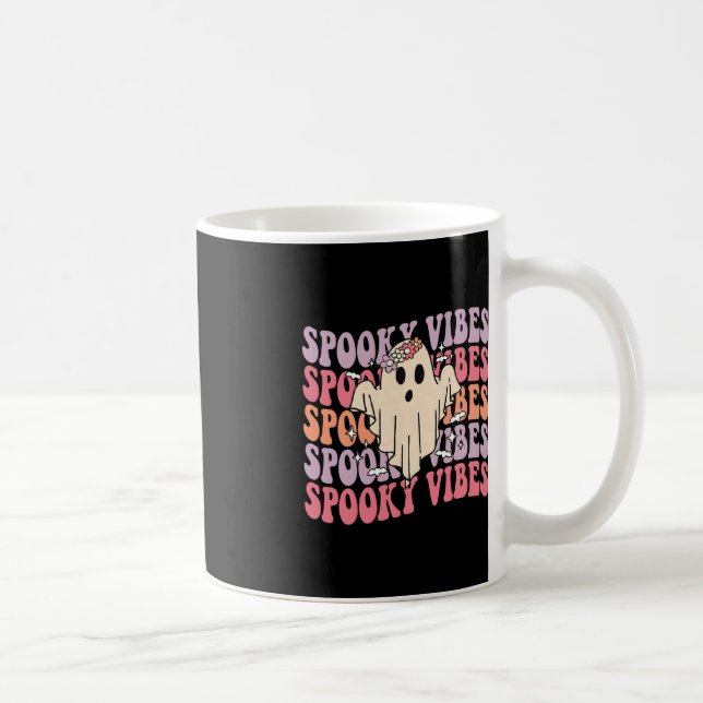 Groovy Halloween Spooky Vibes Retro Blommigt Ghost Kaffemugg (Höger)