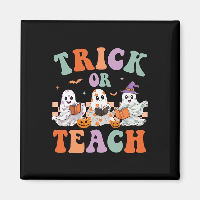 Groovy Halloween Trick eller Teach Blommigt Ghost  Magnet (Framsidan)