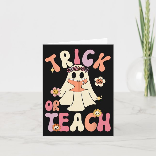 Groovy Halloween Trick eller Teach Retro Blommigt  Kort (Framsida)