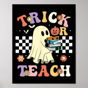 Groovy Halloween Trick eller Teach Retro Blommigt Poster