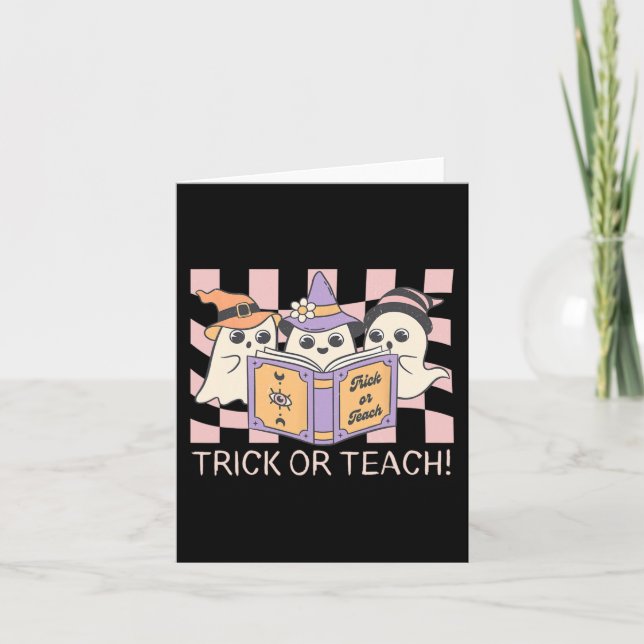 Groovy Halloween Trick eller Teach Retro Ghost Tea Kort (Framsida)