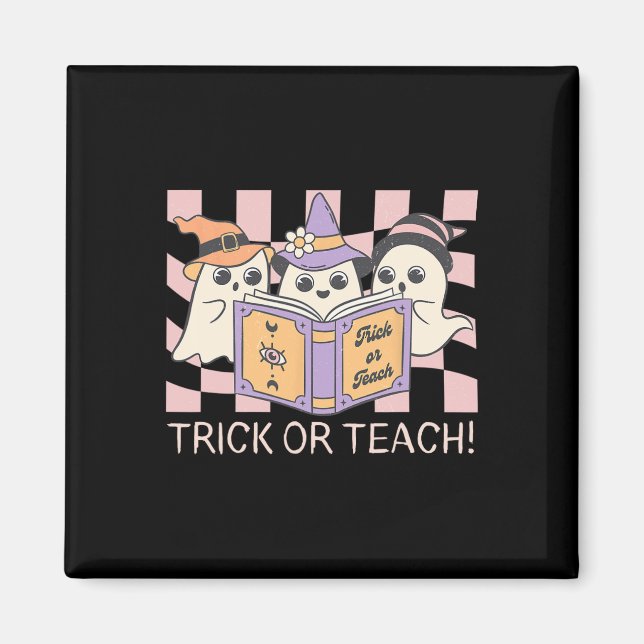 Groovy Halloween Trick eller Teach Retro Ghost Tea Magnet (Framsidan)