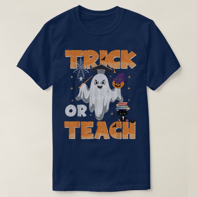Groovy Halloween Trick eller Teach Spooky Teacher T Shirt (Design framsida)