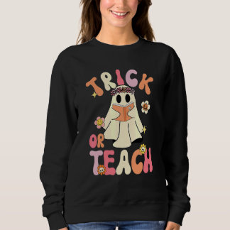 Groovy Halloween Trick Or Teach Retro Blommig Spök T Shirt