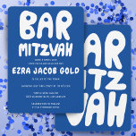 Groovy Handlettering Anpassad Bar Mitzvah Blå Vit Inbjudningar<br><div class="desc">Perfekt kort för att tillkännage en bar mitzvah! Hantverksmässig konst skapad speciellt för dig med handgjorda bokstäver på både framsida och baksida! HELT ANPASSNINGSBAR! Klicka på ” Anpassa” ovan för att redigera texten. Klicka på ”Redigera med hjälp av designverktyg” för att justera typsnitt, färger och placeringar samt för att ta...</div>