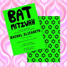 Groovy Handlettering Anpassningsbar Bat mitzvah Ne Inbjudningar