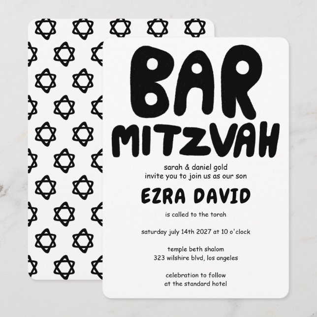 Groovy Handlettering Anpassningsbar PUB Mitzvah Bo Inbjudningar (Fram/baksida)