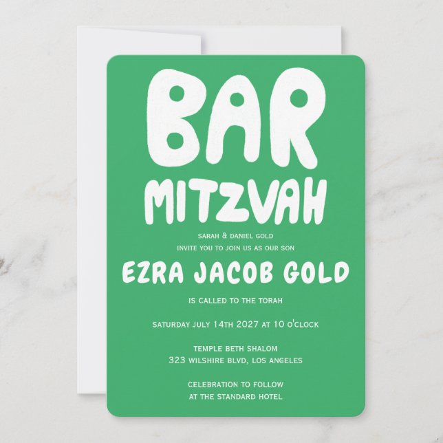 Groovy Handlettering Anpassningsbar Pub Mitzvah Gr Inbjudningar (Framsida)