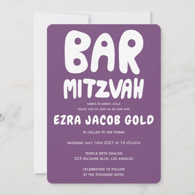 Groovy Handlettering Anpassningsbar Pub Mitzvah Li Inbjudningar (Framsida)