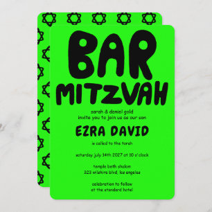 Groovy Handlettering Anpassningsbar PUB Mitzvah Ne Inbjudningar