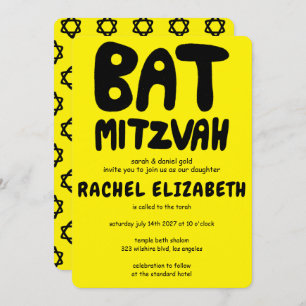 Groovy Handlettering av Anpassningsbar Bat mitzvah Inbjudningar