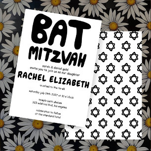 Groovy Handlettering av Anpassningsbar Bat mitzvah Inbjudningar