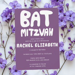 Groovy Handlettering av Anpassningsbar Bat mitzvah Inbjudningar