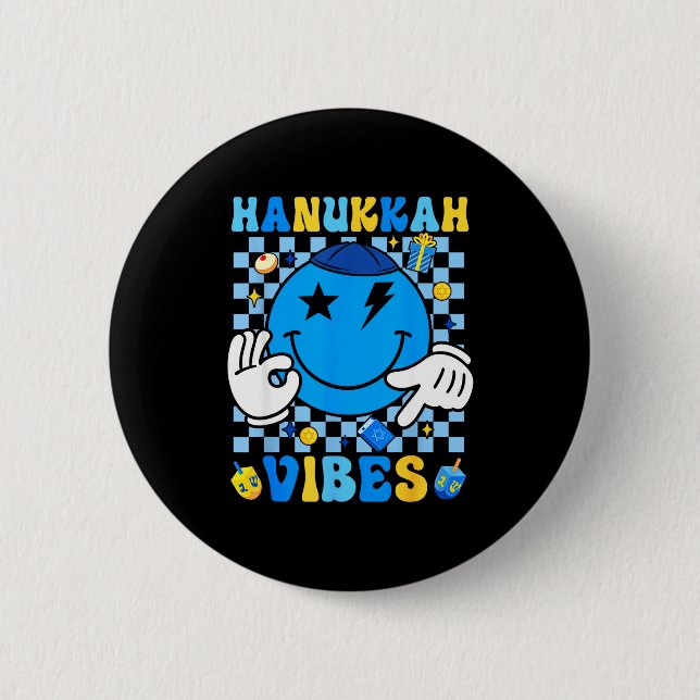 Groovy Hanukkah-stämning Chanukah Pyjamas Glad Han Knapp (Framsida)