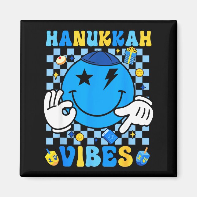 Groovy Hanukkah Vibes Chanukah Pajama Happy Hanukk Magnet (Framsidan)