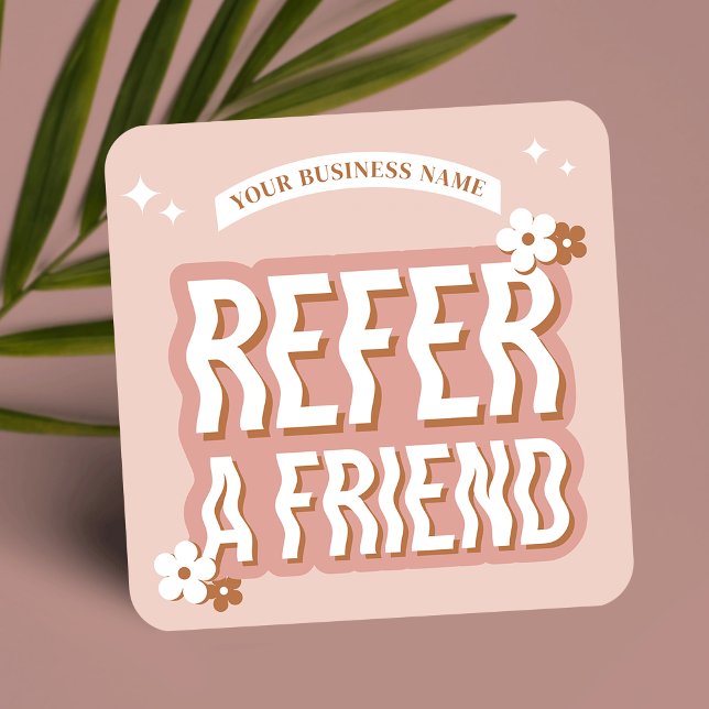 Groovy hänvisar ett Friend-Trendig Retro Beauty Sa Rabattkort (Groovy and fun business referral discount cards, featuring retro fonts and trendy design)