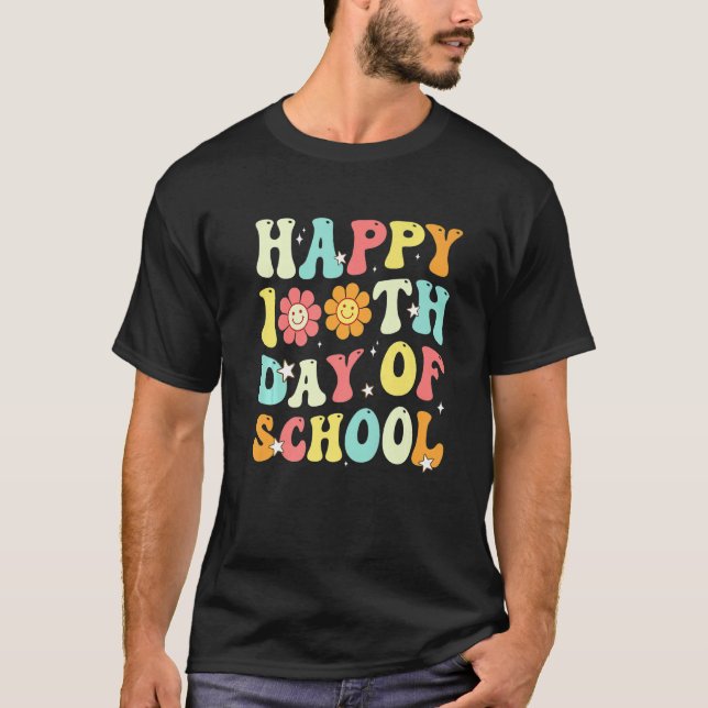Groovy Happy 100th Day of School Cute Students Kid T Shirt (Framsida)
