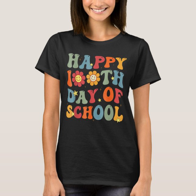 Groovy Happy 100th Day Of School Cute Students Kid T Shirt (Framsida)