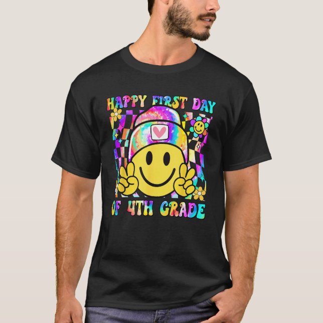 Groovy Happy First Day Of 4th Grade Boys Girls Kid T Shirt (Framsida)