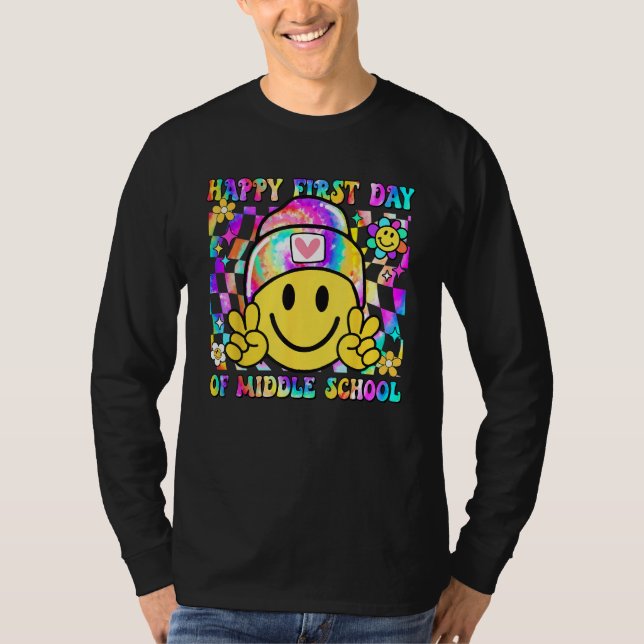 Groovy Happy First Day Of Middle School Boys Girls T Shirt (Framsida)
