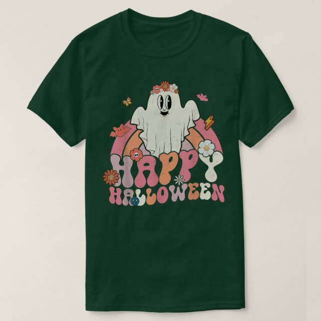 Groovy Happy halloween Rainbow Cute Ghost Boo Spoo T Shirt (Design framsida)