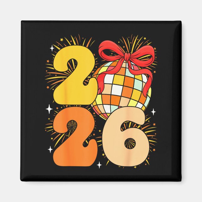 Groovy Happy New Year 2026 New Years Eve Party Men Magnet (Framsidan)