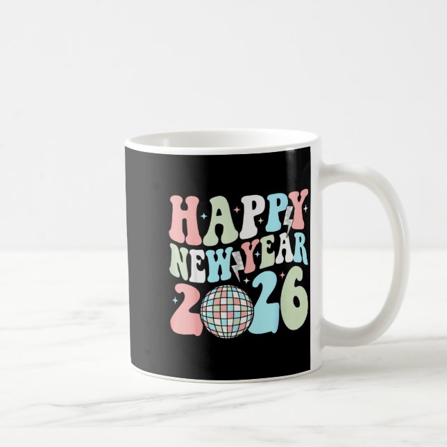 Groovy Happy New Year 2026 Party Cute New Years Ev Kaffemugg (Höger)