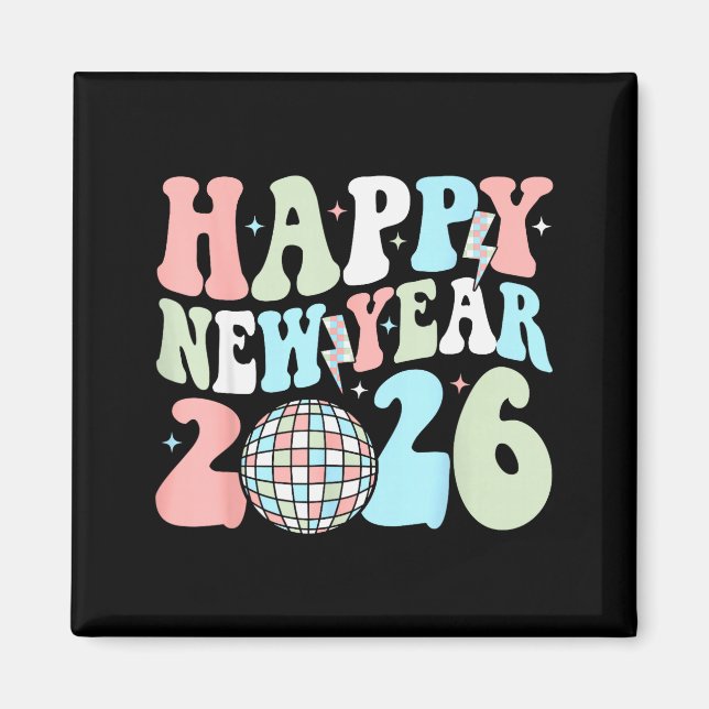 Groovy Happy New Year 2026 Party Cute New Years Ev Magnet (Framsidan)
