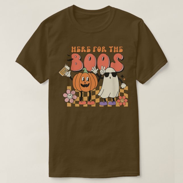 Groovy här för Boos Pumpkin Ghost Retro Ansikte T Shirt (Design framsida)
